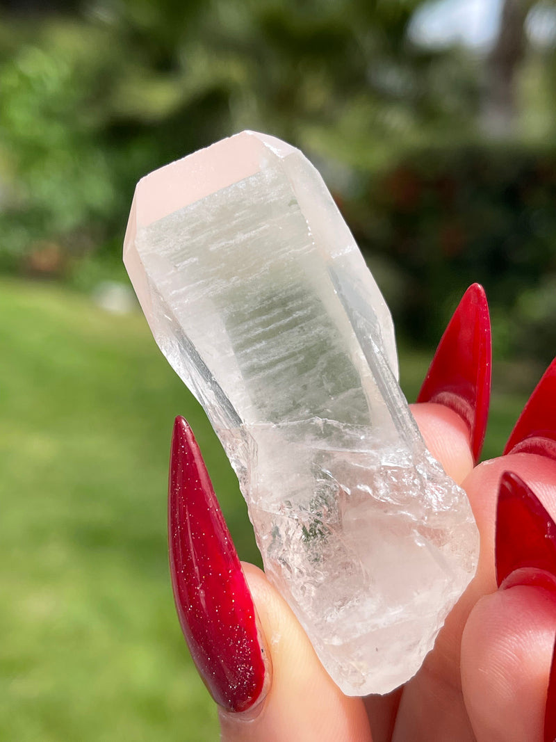 Dauphine Habit Clear Lemurian Seed Crystal from Serra do Cabral, Brazil