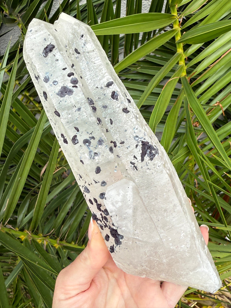Large Inner Mongolian Quartz point with Hematite Rosettes