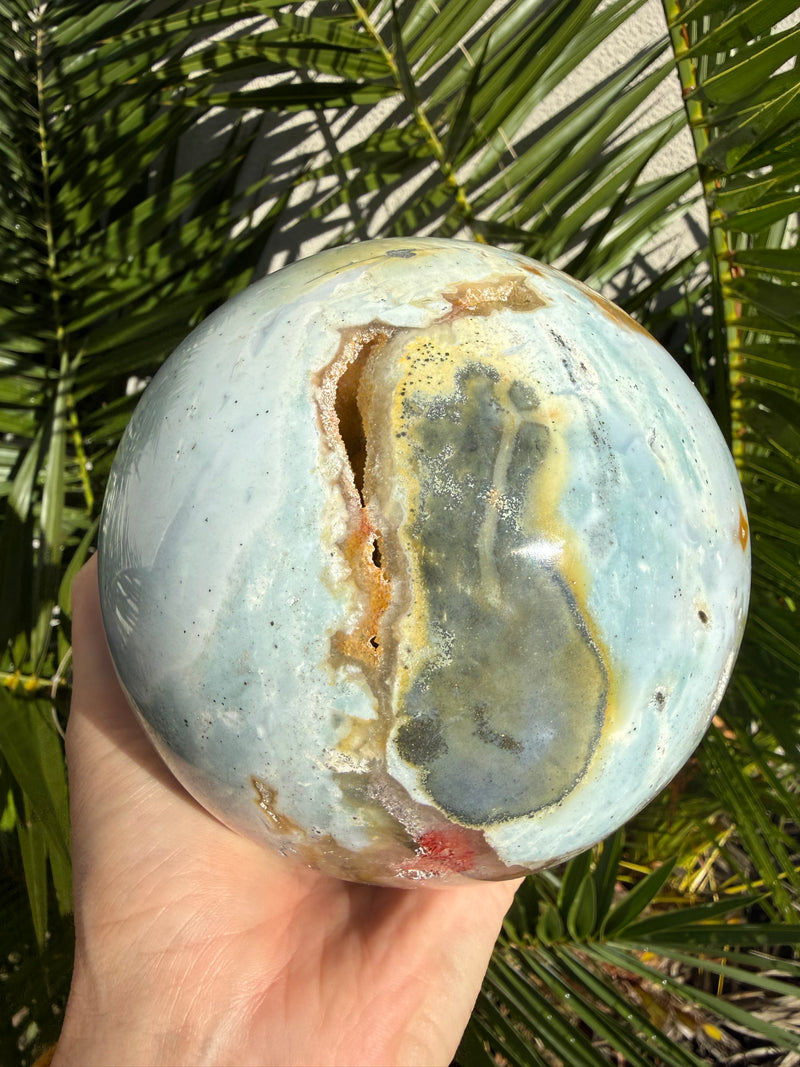 高品質 オーシャンジャスパー ブルー瑪瑙共生スフィアNo.2762 RARE: Massive 6.5+lb Blue Ocean Jasper Sphere from Madagascar