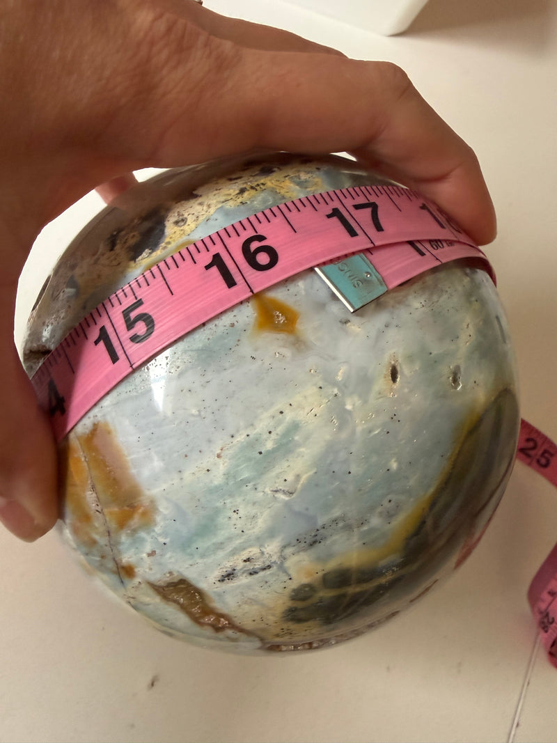 高品質 オーシャンジャスパー ブルー瑪瑙共生スフィアNo.2762 RARE: Massive 6.5+lb Blue Ocean Jasper Sphere from Madagascar