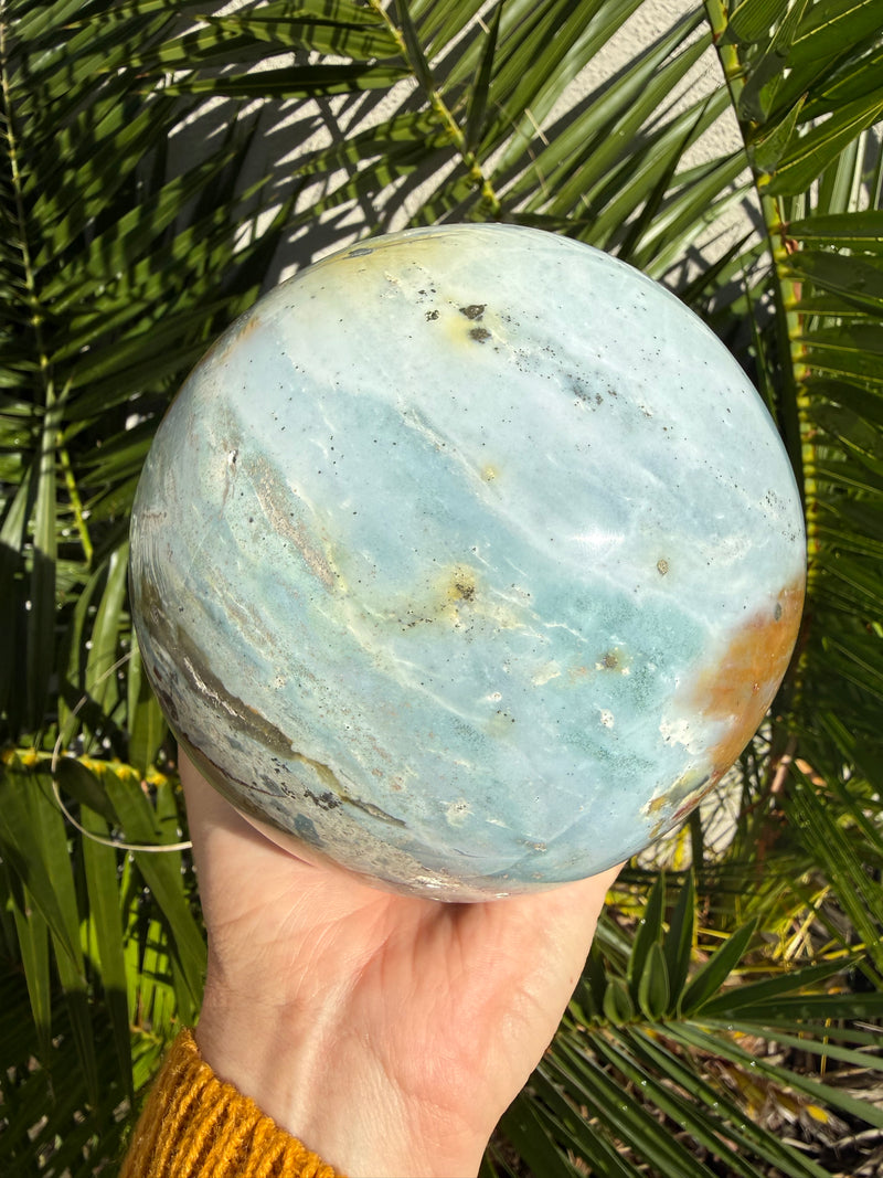 高品質 オーシャンジャスパー ブルー瑪瑙共生スフィアNo.2762 RARE: Massive 6.5+lb Blue Ocean Jasper Sphere from Madagascar