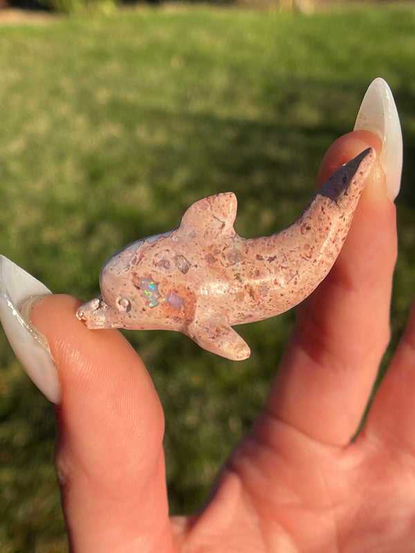 Flashy Opal Dolphin, Hand carved, Mexican Opal, Carved Opal, Flashy Opal, Carved Opal Animal, Crystal Dolphin, High grade opal, mexican opal