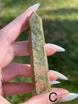 Polished Unakite Jasper Tower, Unakite Jasper Point, Unakite Jasper Wand, Epidote Wand, Epidote Tower, Jasper Tower,Jasper Wand,Jasper Point