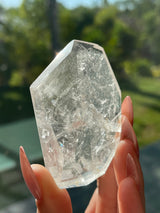 Unique faceted Clear Quartz with Rainbows from Brazil, Natural Crystal, Polished Crystal, Carved Quartz, Quartz Palm, Faceted Quartz