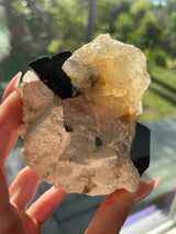 High Grade Black Tourmaline in Citrine Golden Healer Quartz with Feldspar from Brazil, Tourmaline in Quartz, Black Tourmaline, Citrine