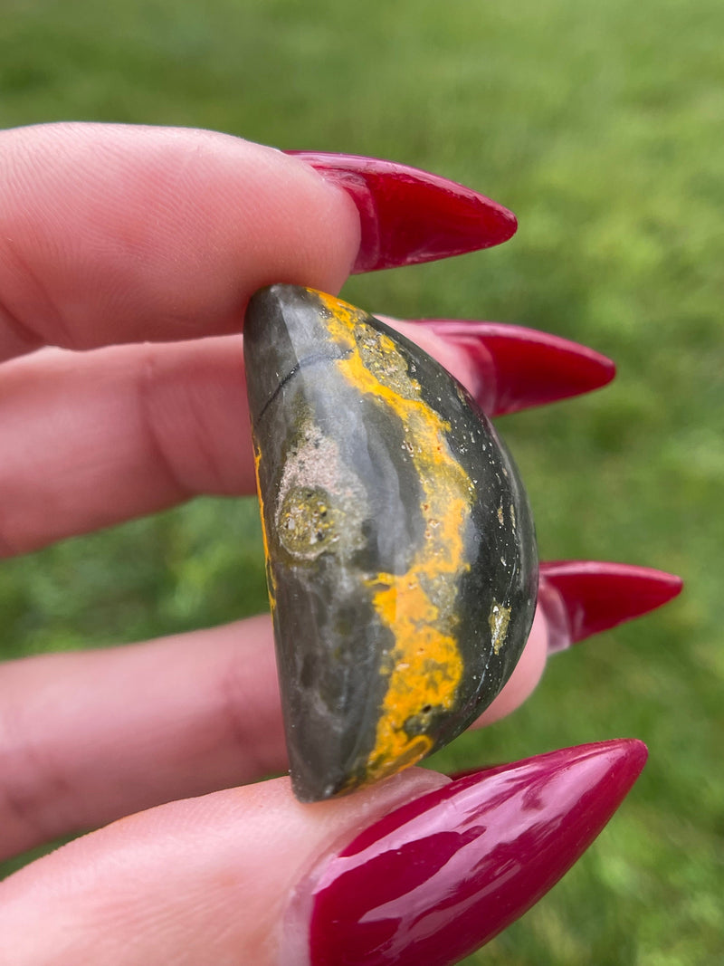 Polished Bumble Bee Jasper Moon, Natural Crystal, Polished Crystal, Bumble Bee Jasper, Yellow Jasper, Pocket Bumble Bee Jasper