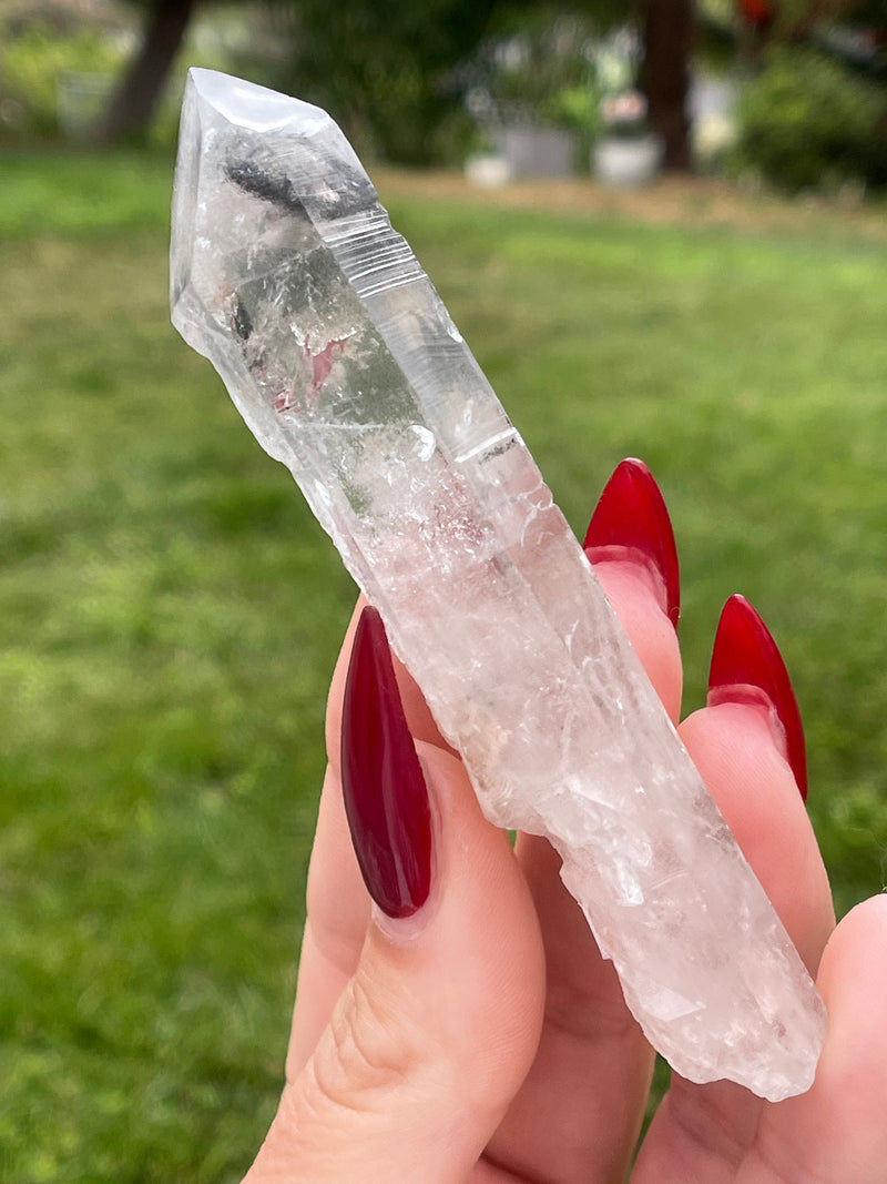 Carbon Phantom Lemurian Seed Crystal from Minas Gerais Brazil, Lemurian Point, Lemurian Point, Black Lemurian, Lemurian Phantom, Carbon