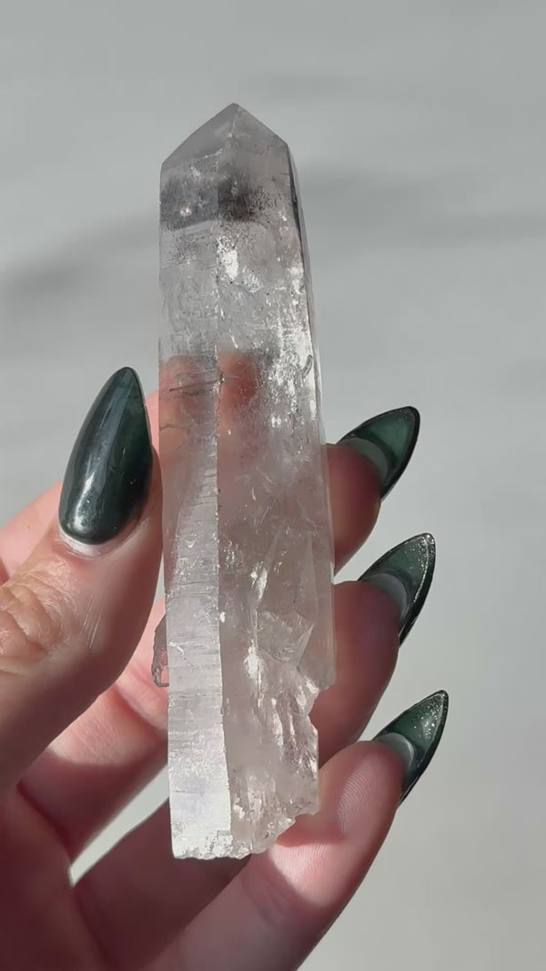 Carbon Phantom Lemurian Seed Crystal from Minas Gerais Brazil, Lemurian Point, Lemurian Point, Black Lemurian, Lemurian Phantom, Carbon