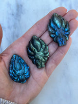 Labradorite Cabochon, Intuition, Intuitively Chosen, Nine-Tailed Fox Carving