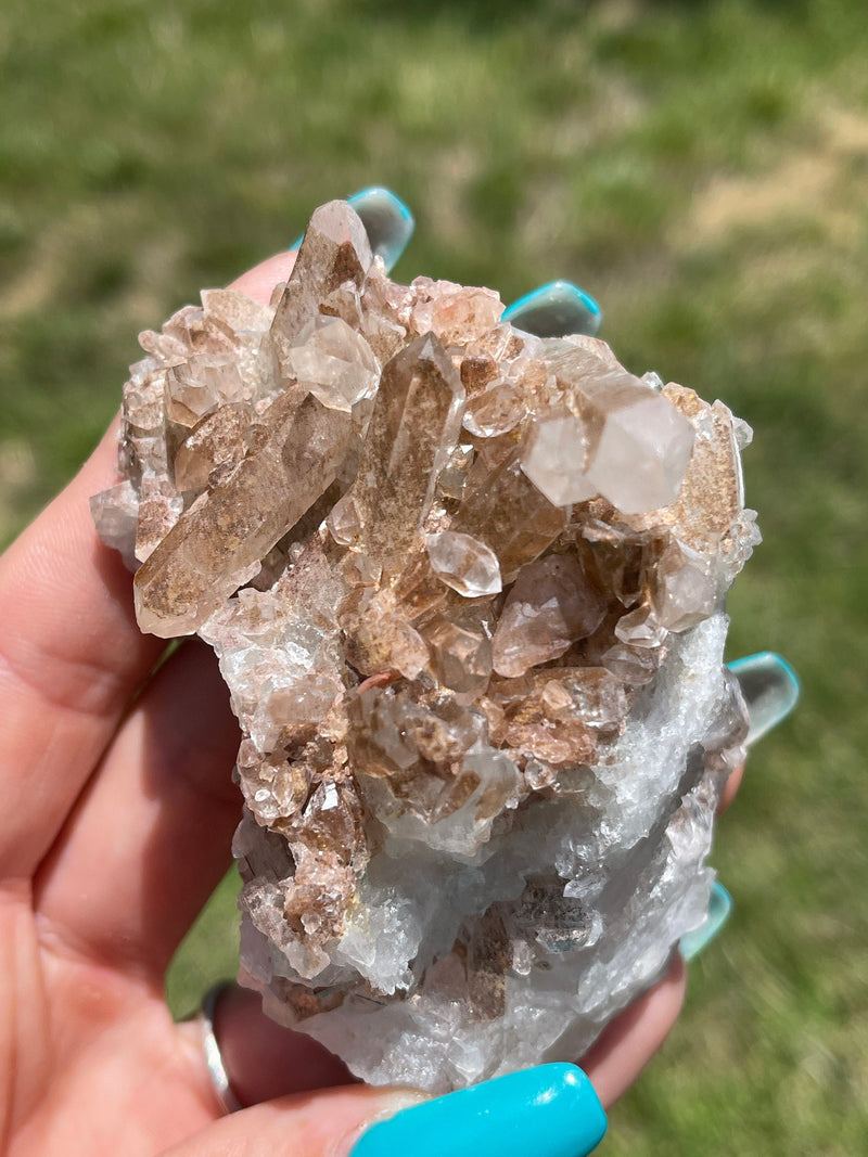 New Find! "SPICY" LEMURIAN Seed Crystal Cluster from Serra do Cabral, Brazil: Hematite, Lithium, Chlorite, Iron, Lemurian Cluster, Rare