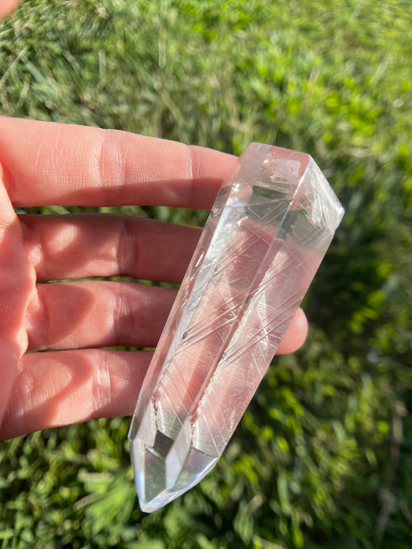 Semi-Polished AAA Grade Lemurian Tower with hand-carved unique engravings