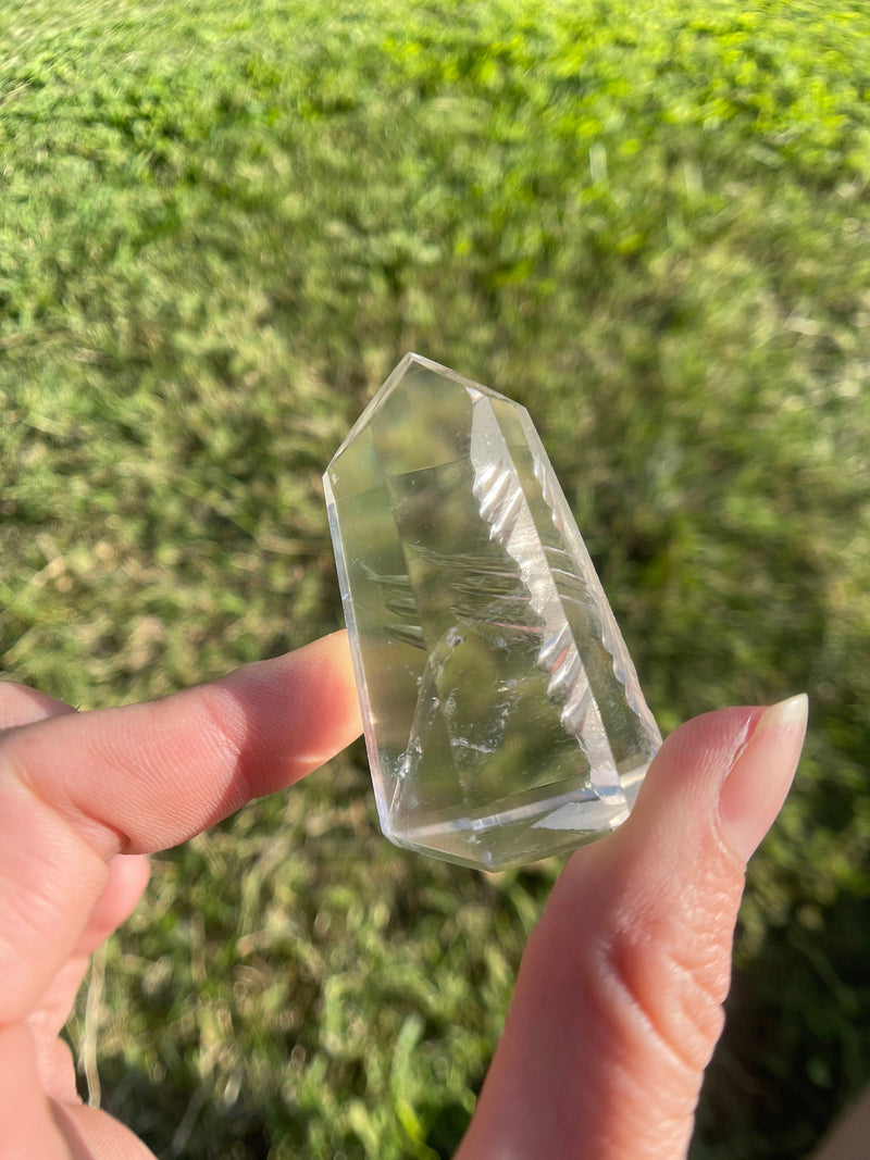 Semi-Polished AAA Grade Lemurian Tower with hand-carved unique engravings