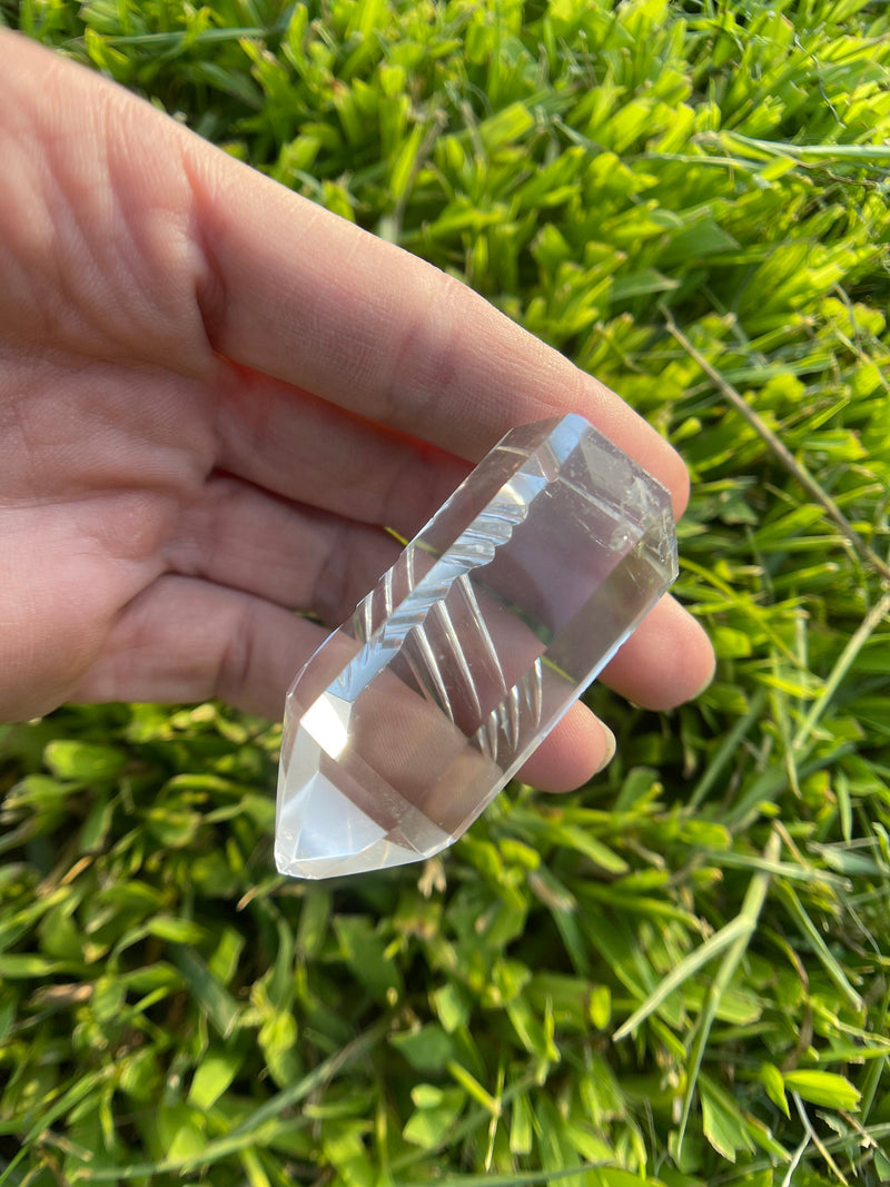 Semi-Polished AAA Grade Lemurian Tower with hand-carved unique engravings