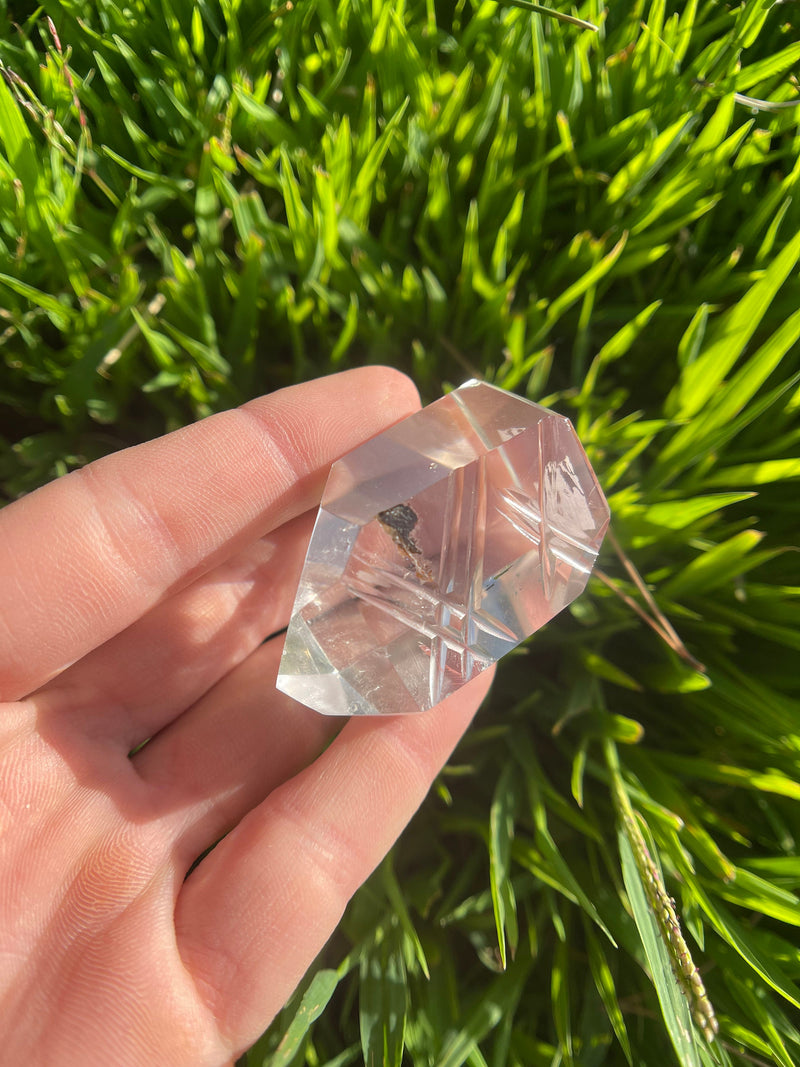 Semi-Polished AAA Grade Lemurian Tower with hand-carved unique engravings