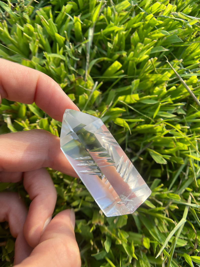 Semi-Polished AAA Grade Lemurian Tower with hand-carved unique engravings