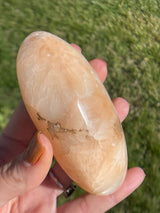 Large FLASHY Peach Stilbite Palm Stone from India, Flashy Stilbite, Peach Palm, Polished Peach Stilbite, Stilbite Palm,Polished Stilbite