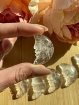 Clear Quartz Moon with face carving